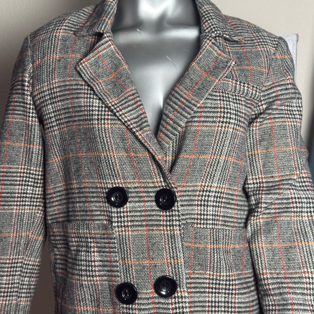 Zara Black and Gray Plaid Blazer
